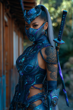 Warrior amazon woman with sword and armor. Fantasy female character.の素材