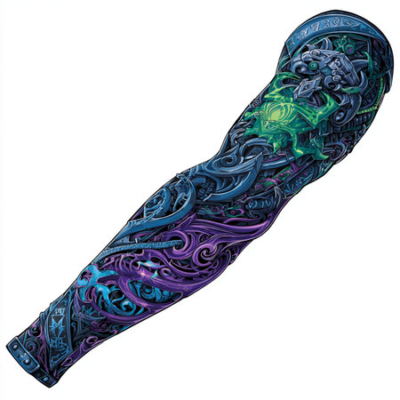 Illustration of a baseball bat with colorful patterns on a white backgroundの素材