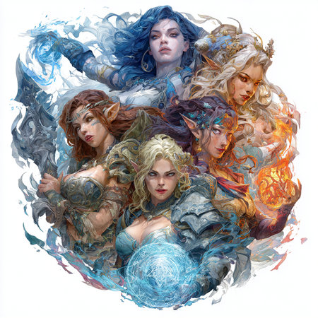 3d illustration of a group of women in the style of fantasyの素材