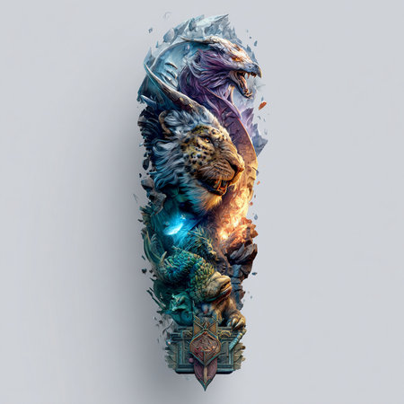 Lion head in the form of a dragon. 3D renderingの素材