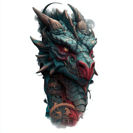 Dragon head with chinese hieroglyphs on white background.の素材