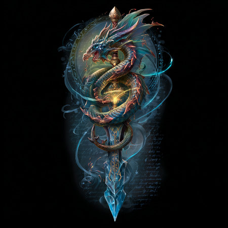 Illustration of a dragon with fire and smoke on a black backgroundの素材