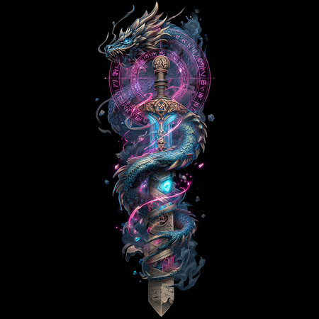 Tattoo art, sketch of a fantasy warrior with a swordの素材