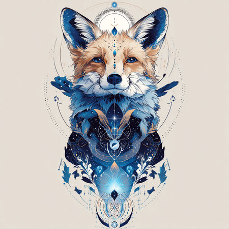 Hand drawn fox. Vector illustration for t-shirt print design.の素材