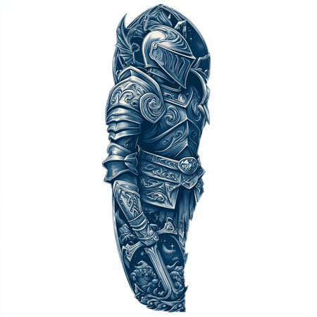 Tattoo art, sketch of a warrior in armor, vector illustrationの素材