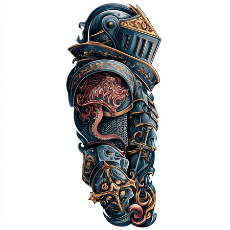 Knights armor. Isolated on white background. 3d renderの素材