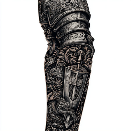 3D rendering of a female knight with a sword in his handsの素材