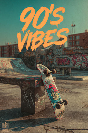 Vintage style image of a skateboard on a skate park bench.の素材