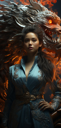 Fantasy portrait of a beautiful young woman in a fantasy dragon costume.の素材