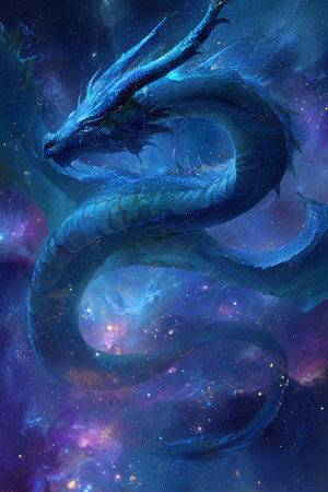 Dragon in the space. Colorful cosmic background. 3D renderingの素材