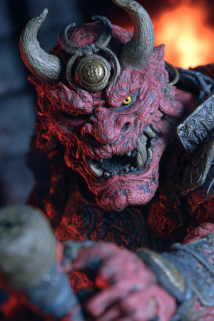 Close up of a demon in the fire. Selective focus.の素材