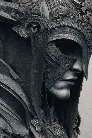 The face of a woman in an ancient helmet. Close-up.の素材