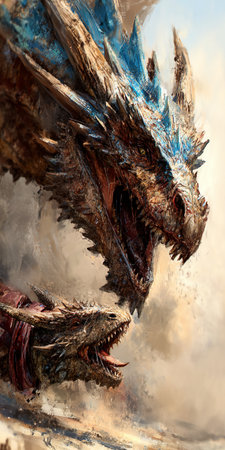 Close up of the head of a dragon in the smoke of fireの素材