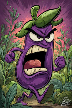 Angry cartoon monster. Vector illustration of a monster in the jungle.の素材