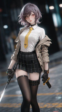 Anime manga girl in anime cosplay costume. 3d rendering.の素材