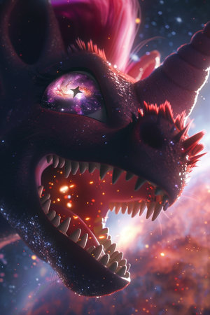 Creepy monster with open mouth and sharp teeth. 3D renderingの素材