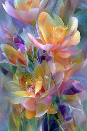 abstract background with multicolored orchids and tulipsの素材