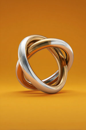 wedding rings on a yellow background. 3d render.の素材