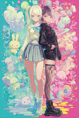 cute fashion girls in sketch-style. Children's illustration.の素材