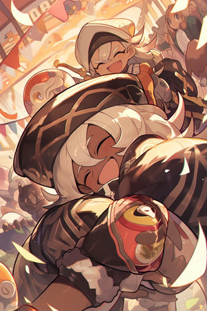 Illustration of a child and his mother in the background of the cityの素材