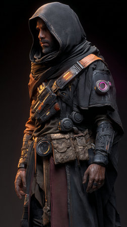 Portrait of a steampunk man on a black background. Fantasy.の素材