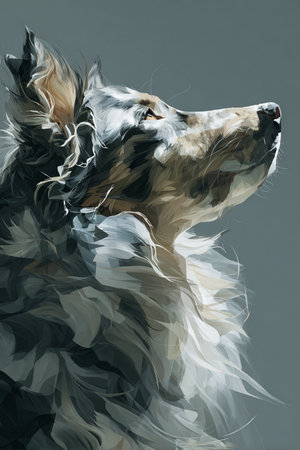 Portrait of a blue merle Australian shepherd. Digital painting.の素材