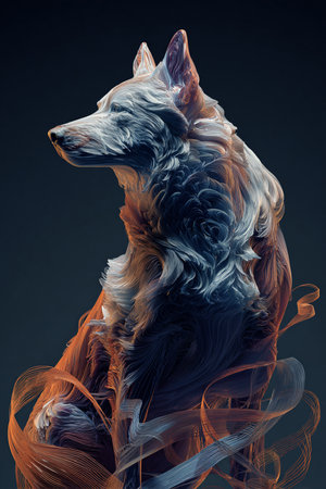 Digital Illustration of a Dachshund with Flowing Hairの素材