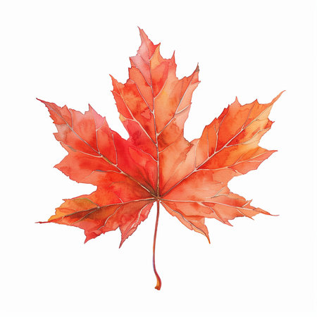 Watercolor autumn maple leaf isolated on white background. Vector illustration.の素材