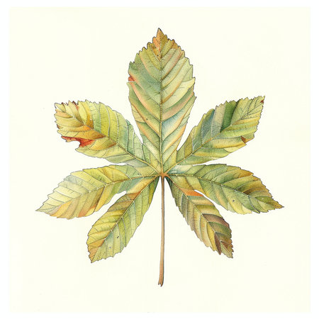 Watercolor chestnut leaf isolated on white background. Hand drawn illustration.の素材