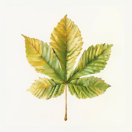 Autumn chestnut leaf isolated on white background. Watercolor illustration.の素材