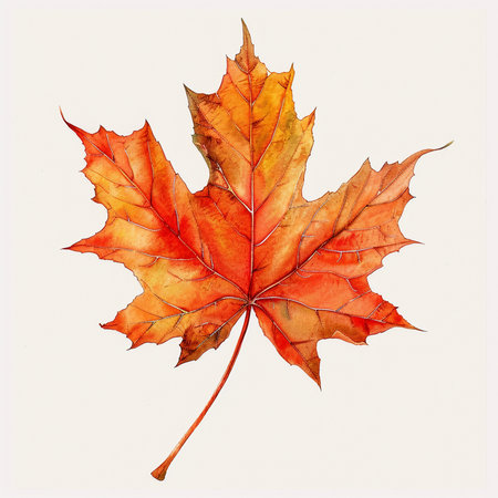 Autumn maple leaf isolated on white background. Watercolor hand drawn illustrationの素材