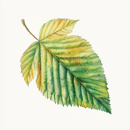 Leaf of raspberry on a white background. Watercolor illustration.の素材