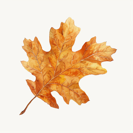 Autumn oak leaf isolated on white background. Watercolor illustration.の素材
