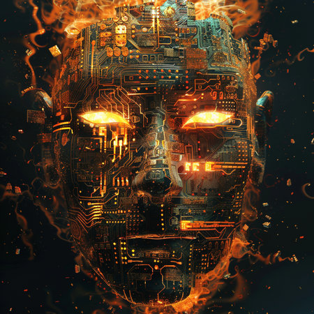 Futuristic cyborg head with circuit board. 3D renderingの素材