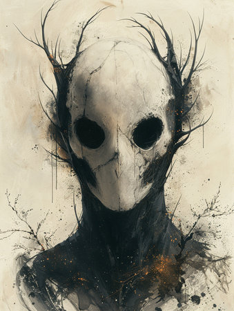 Skull in the dark. Grunge background. Fantasy illustration.の素材