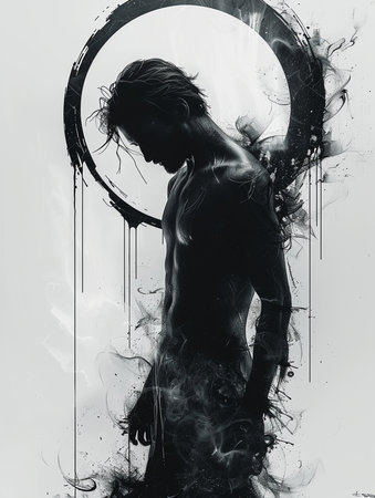 Naked woman in the image of the moon on a white backgroundの素材