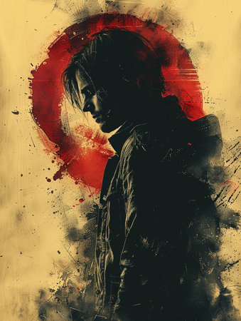 Portrait of a man with grunge background. Collage.の素材