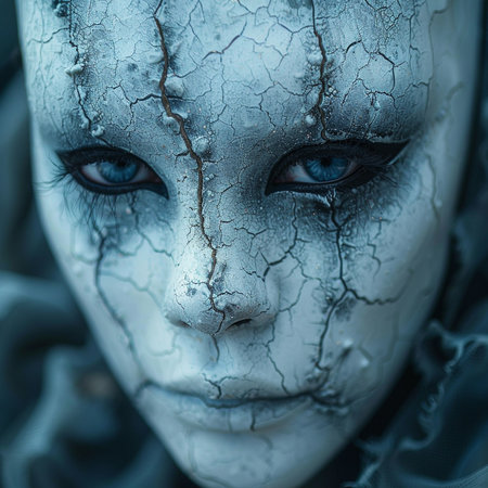 Close-up portrait of a girl with blue eyes. Halloween theme.の素材