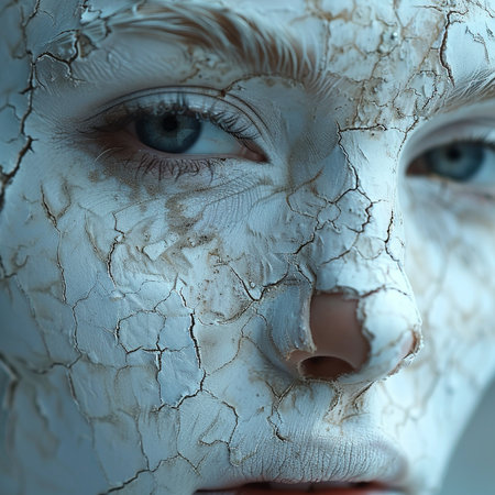 Close-up portrait of a beautiful woman with white face mask.の素材