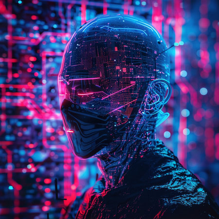 Portrait of a male cyborg in cyberpunk style. 3d renderingの素材
