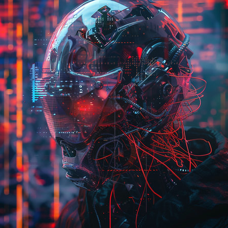 Cyborg portrait in futuristic cyberpunk style. 3D Renderingの素材