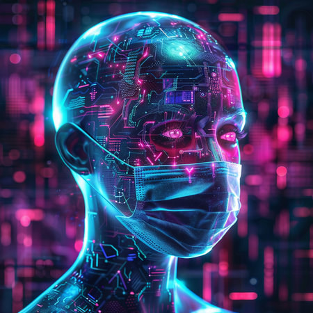 Cyborg head with circuit board. Artificial intelligence concept. 3D Renderingの素材