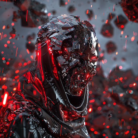 Cyborg woman with red glow in her face. 3d renderingの素材