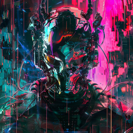 Portrait of a futuristic man in the space suit. 3d renderingの素材