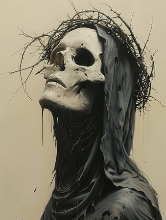 Portrait of a girl with a skull in a crown of thornsの素材