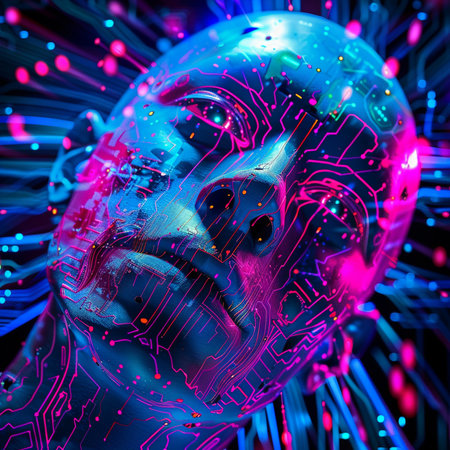 Artificial intelligence concept. 3d illustration. Human head with circuit board.の素材