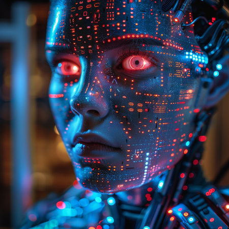 Close up portrait of futuristic cyborg woman. 3D Renderingの素材