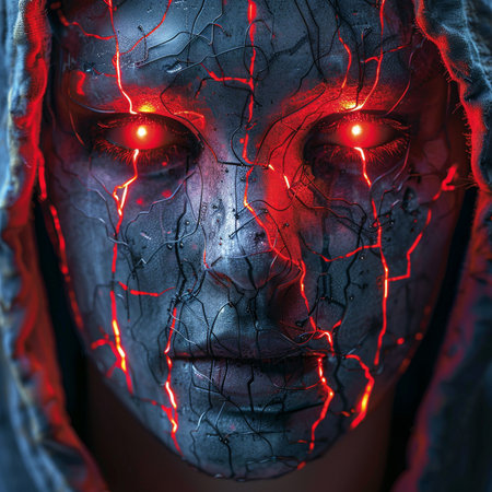 Close-up portrait of a woman covered with blood. Halloween theme.の素材