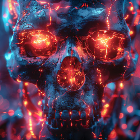 Futuristic glowing human skull, 3D rendering. Computer digital drawing.の素材