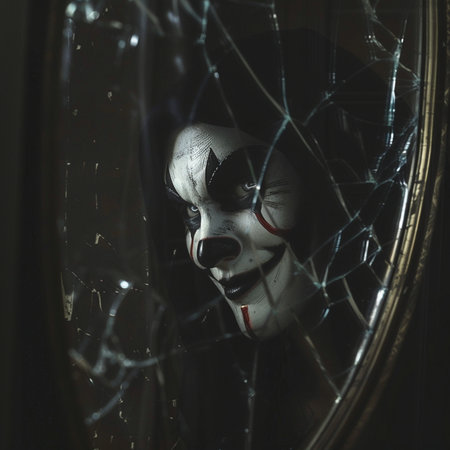 Creepy scary clown in the mirror. Halloween. Horror.の素材